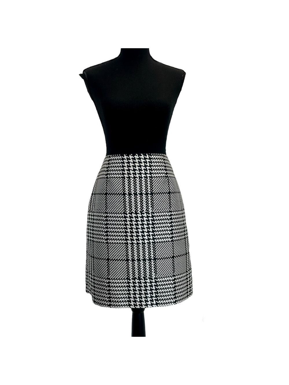White House Black Market black white houndstooth check plaid mini pencil skirt 6
